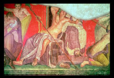 Dionysian Entourage with Dionysus Reclining into the Lap of a Woman (possibly Ariadne, Aphrodite or Semele), East Wall, Oecus 5 by Roman